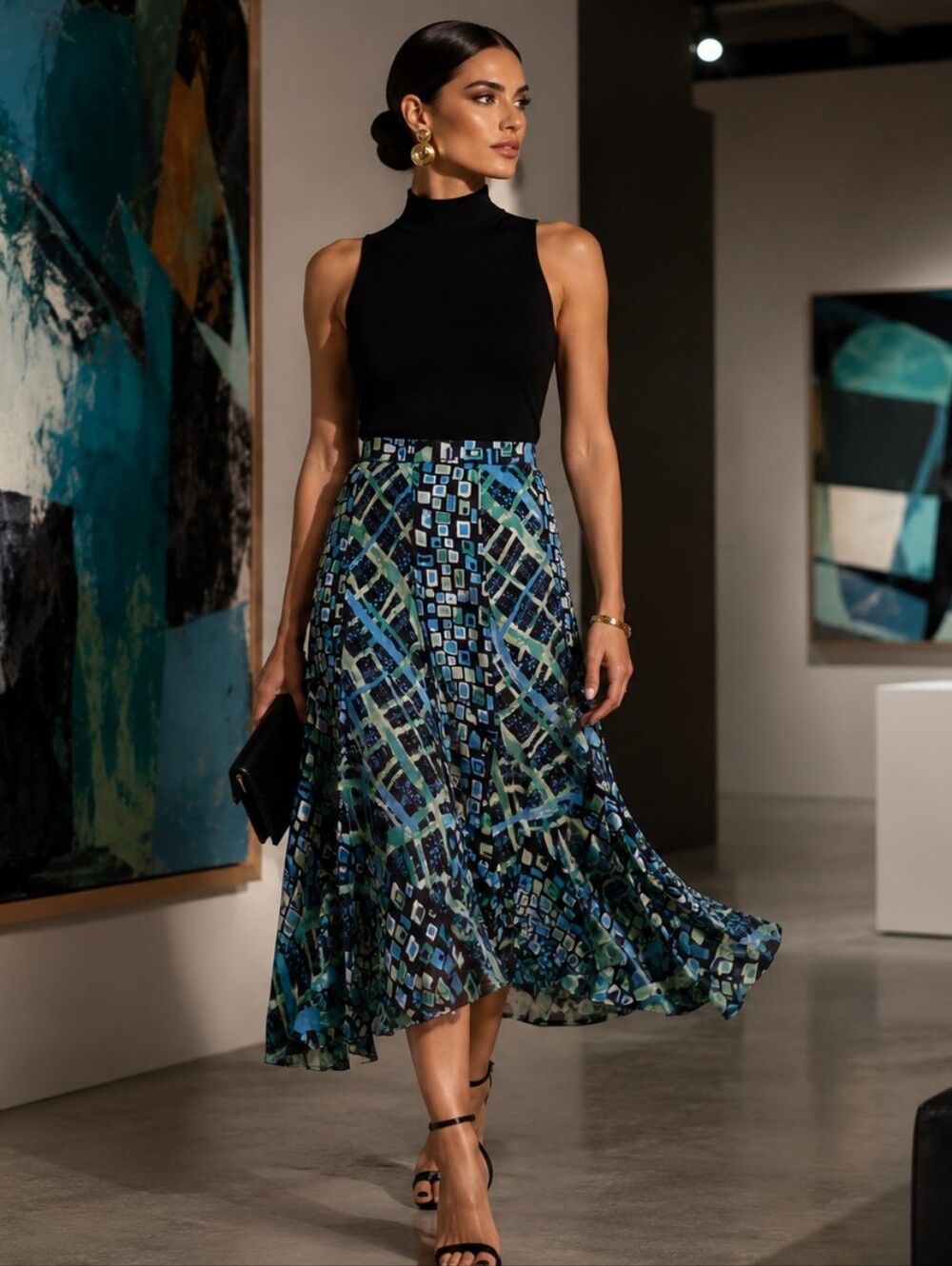 Dana Buchman Silk Geometric Abstract Midi Skirt Size 22 EUC Flowy